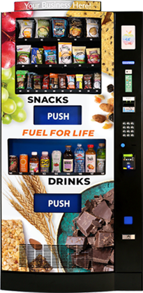 Vending machine stocked with healthy snacks and drinks