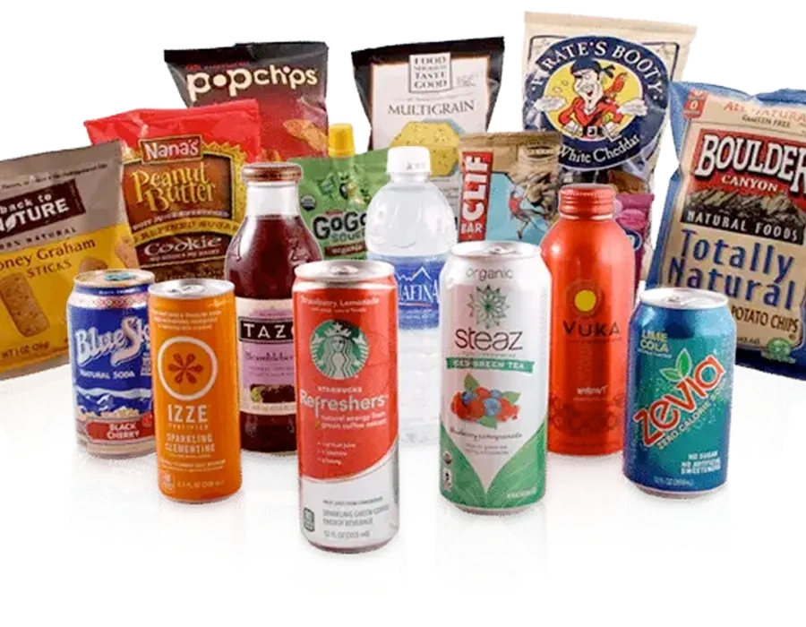 Assortment of healthy snack and beverage products