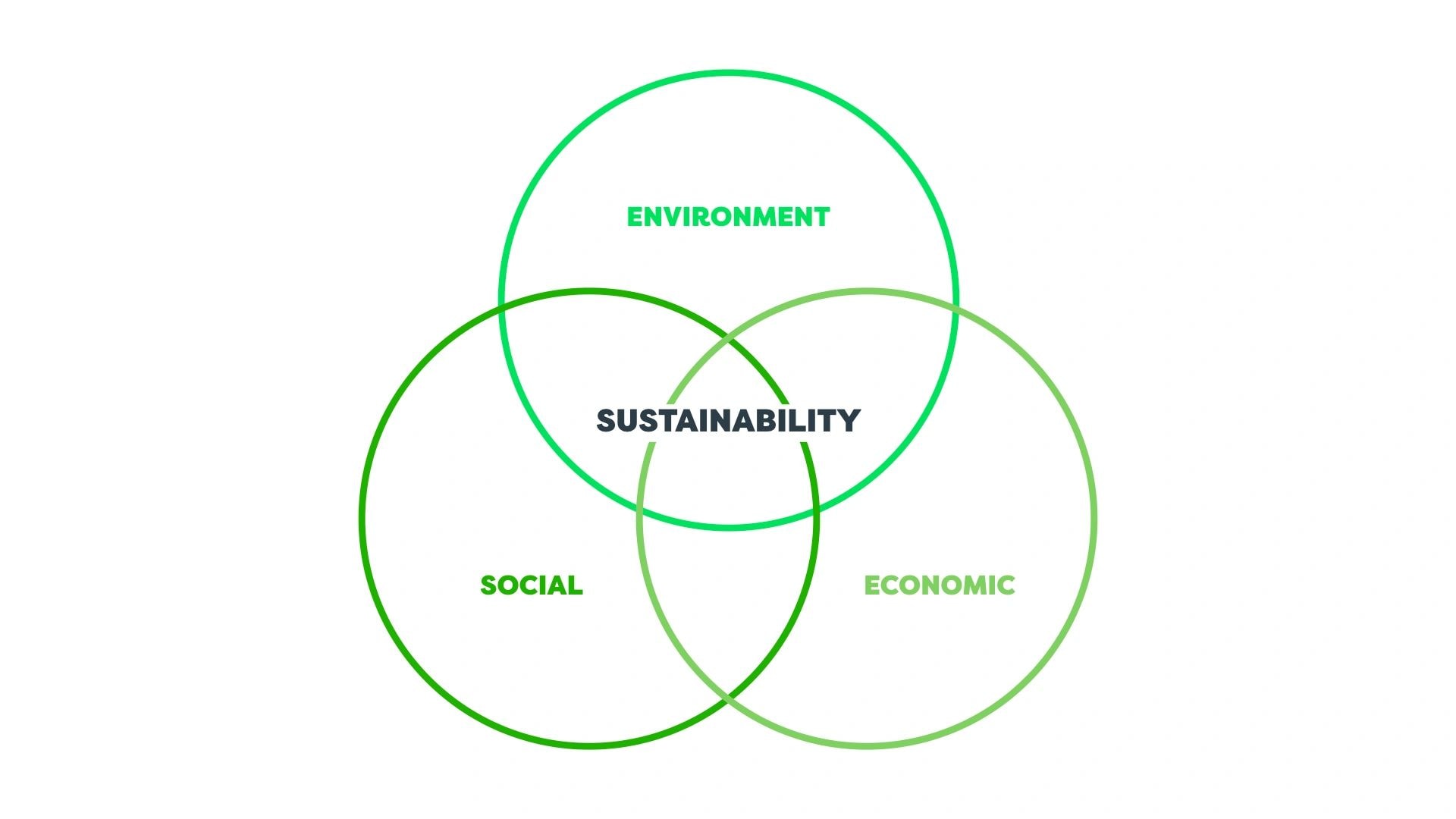 Sustainability Venn diagram showing Environment, Social, and Economic pillars